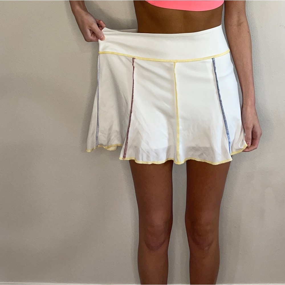 white skirt with colored seams